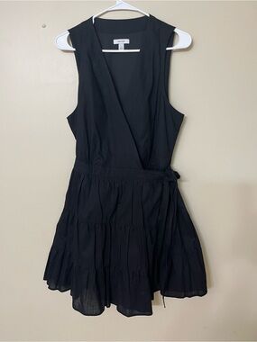Nine West Black Sleeveless Wrap Tiered Mini Dress
